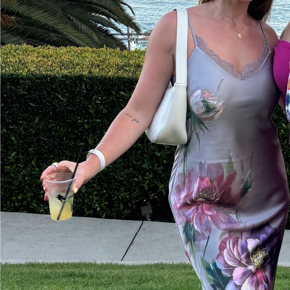 Express Floral Midi Dress in Gray and Pink